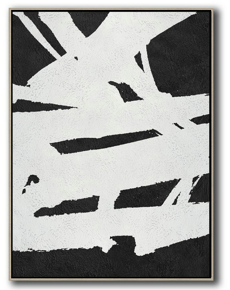 Handmade Large Contemporary Art,Black And White Minimal Painting On Canvas - Lounge Room Decor